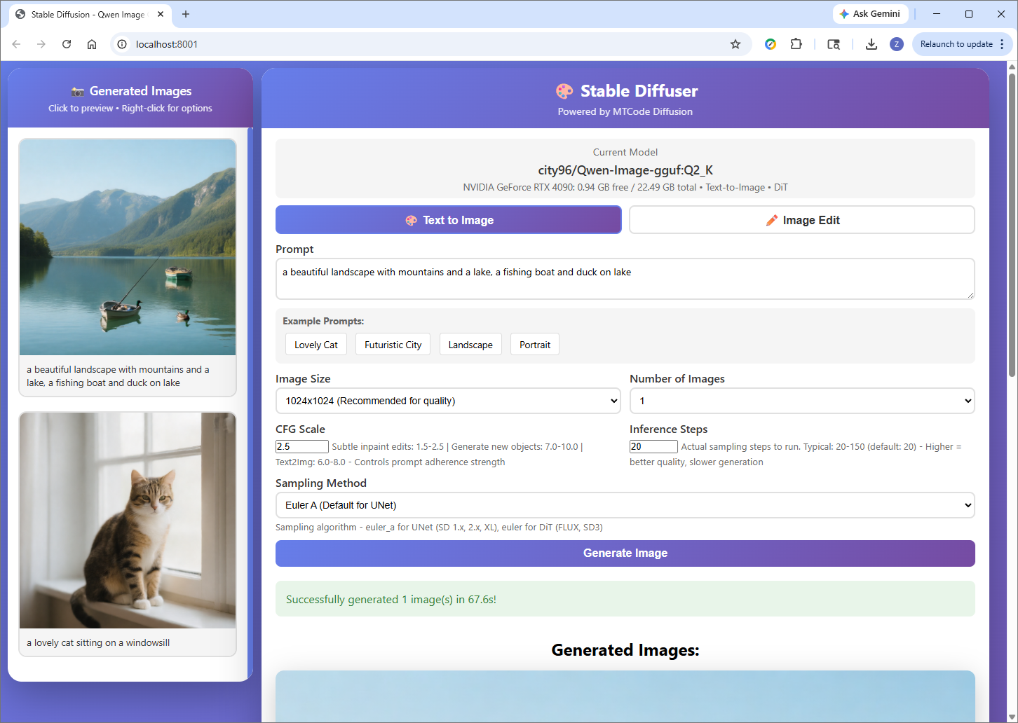 MTCode Diffusion Server web interface for image generation